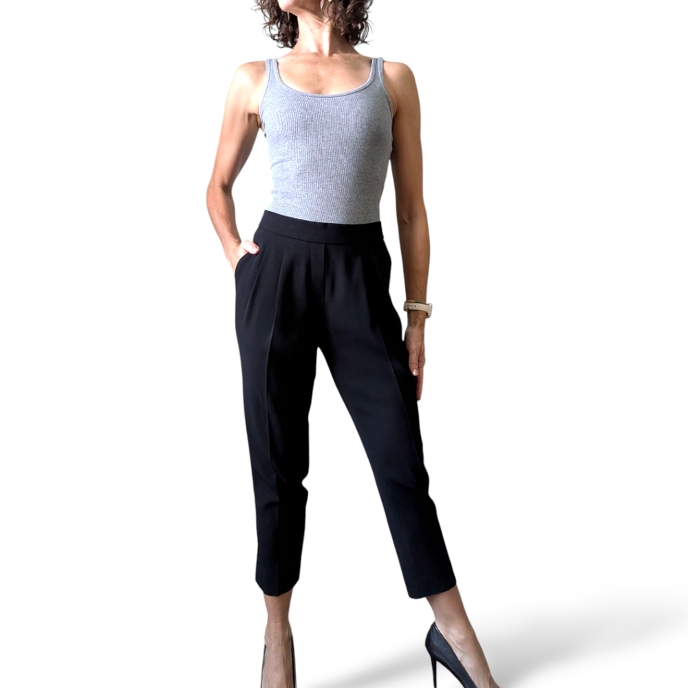 Aritzia Babaton Black Crepe Ankle Cropped Dressy Pull On Stretch Waist Pants 4 - Picture 12 of 16